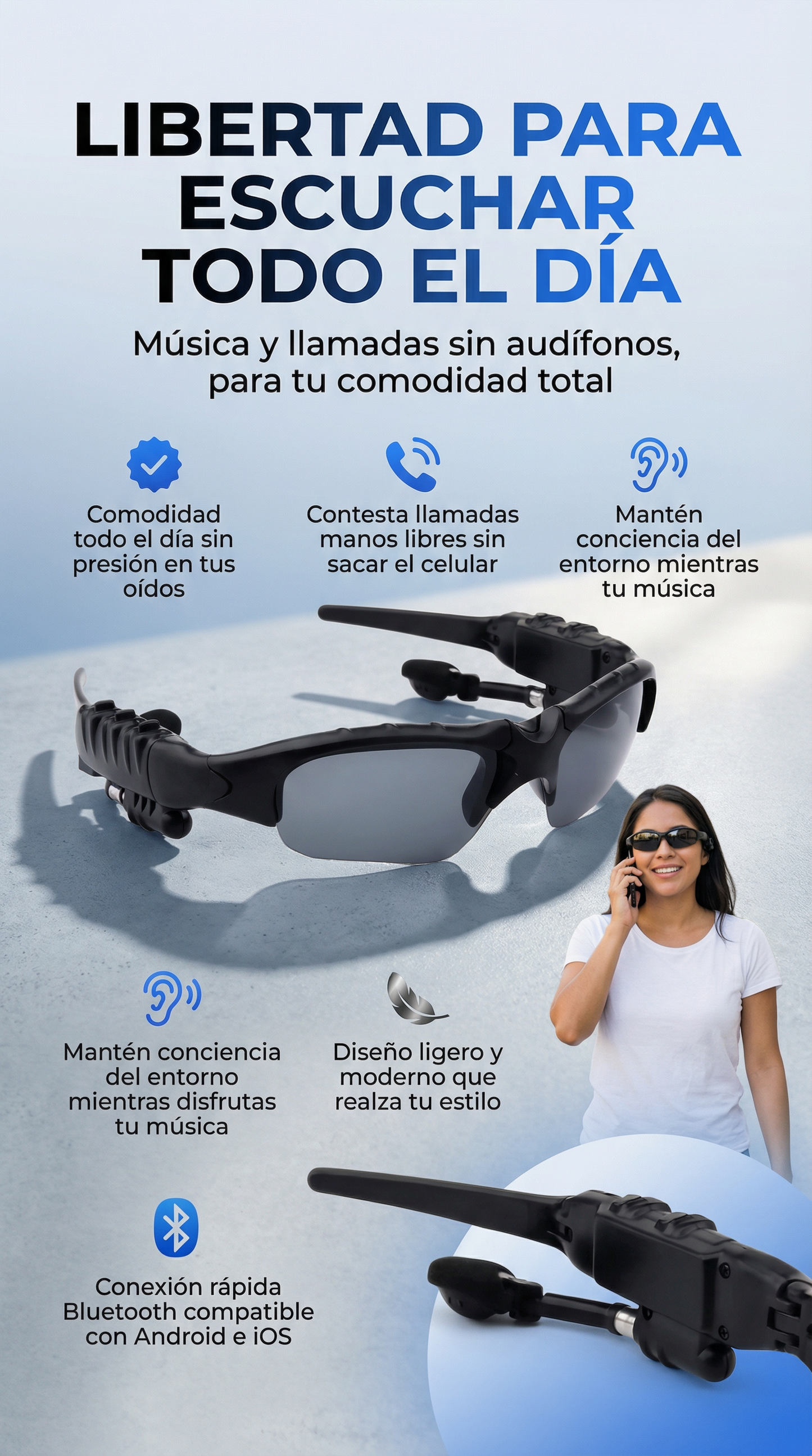 Gafas Tx900 Bluetooth 2X1 + Estuche