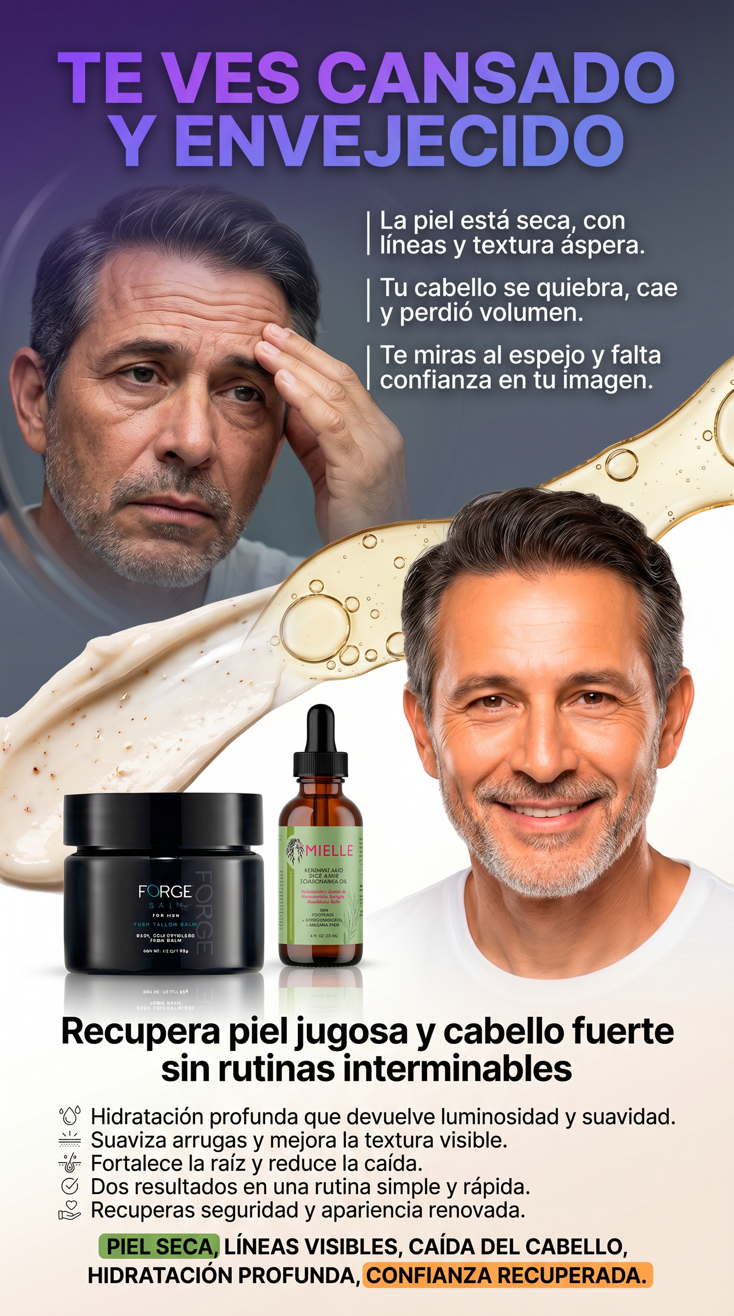 FORGE: Dile adios a las bolsas y a las arrugas. !RECIBE GRATIS!: Serum anticaida de cabello MIELLE.