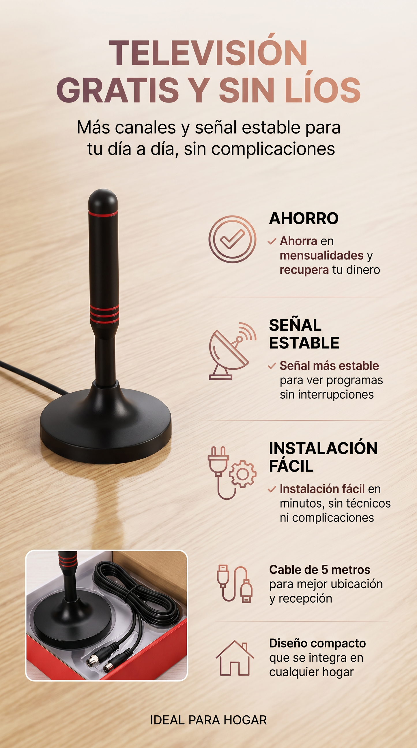 Antena Hdtv 5 Metros-!APROVECHA TU MUNDIAL! + OBSEQUIO GRATIS!